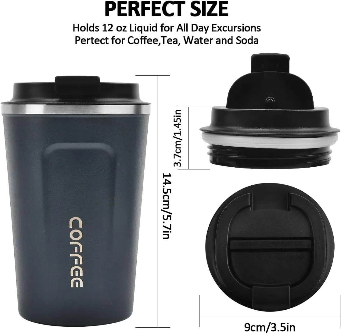 12 oz Stainless Steel Vacuum Insulated Tumbler - Coffee Travel Mug Spill Proof with Lid - Thermos Cup for Keep Hot/Ice Coffee,Tea and Beer (Tibetan blue)