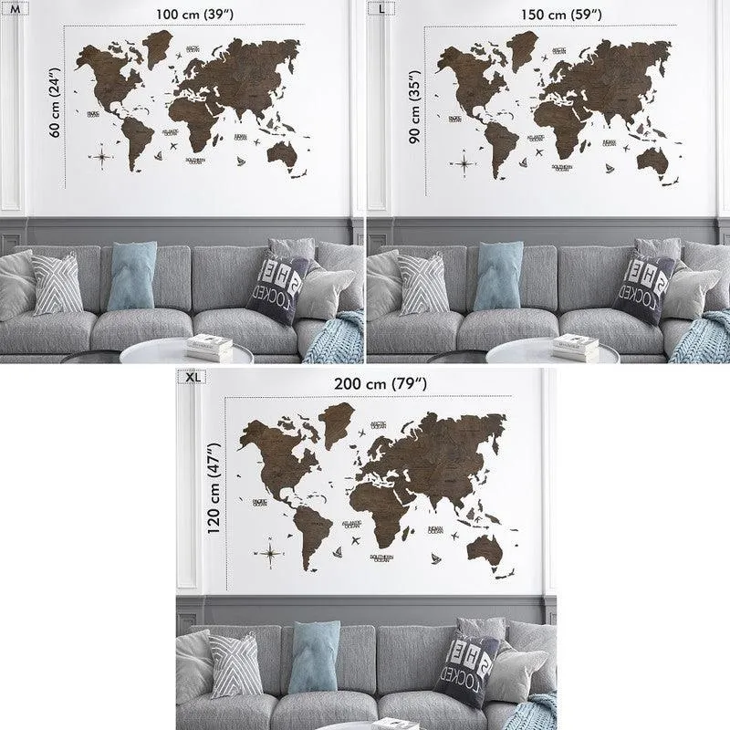 2D Wooden World Map Ebony Prime