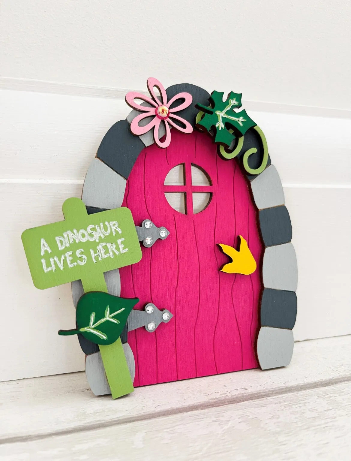 A Dinosaur Lives Here, Pink Fairy Door Decoration