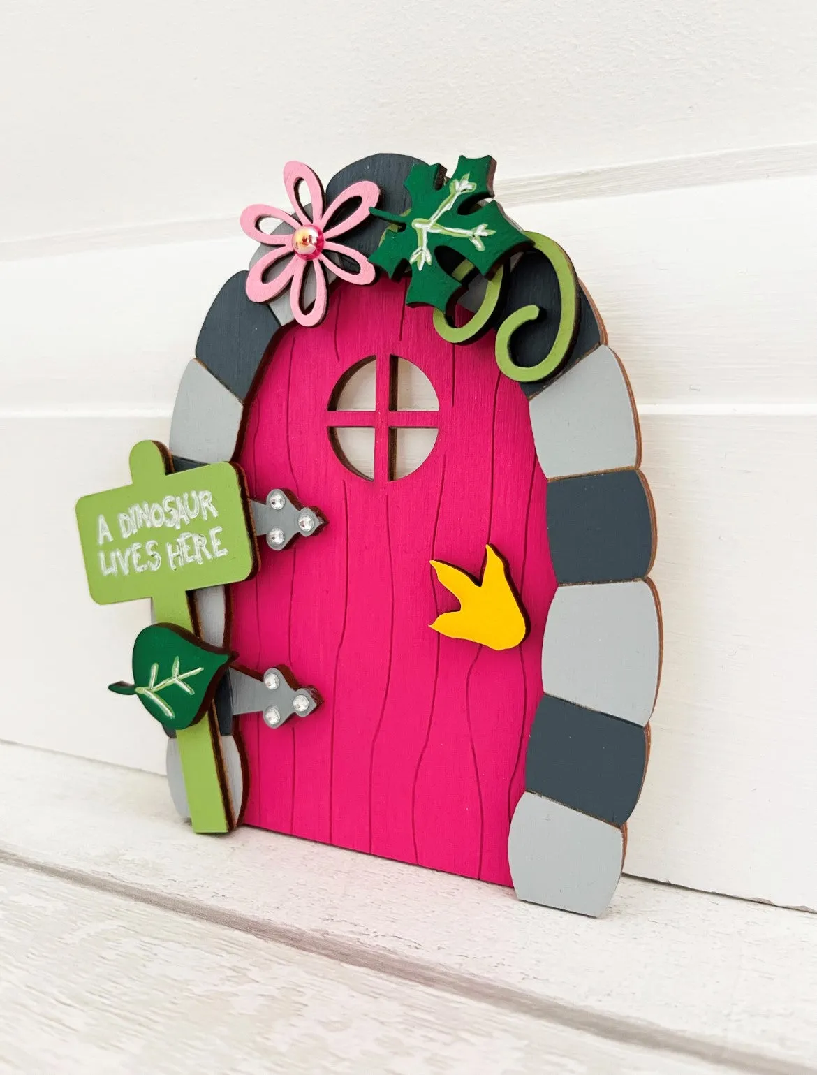 A Dinosaur Lives Here, Pink Fairy Door Decoration
