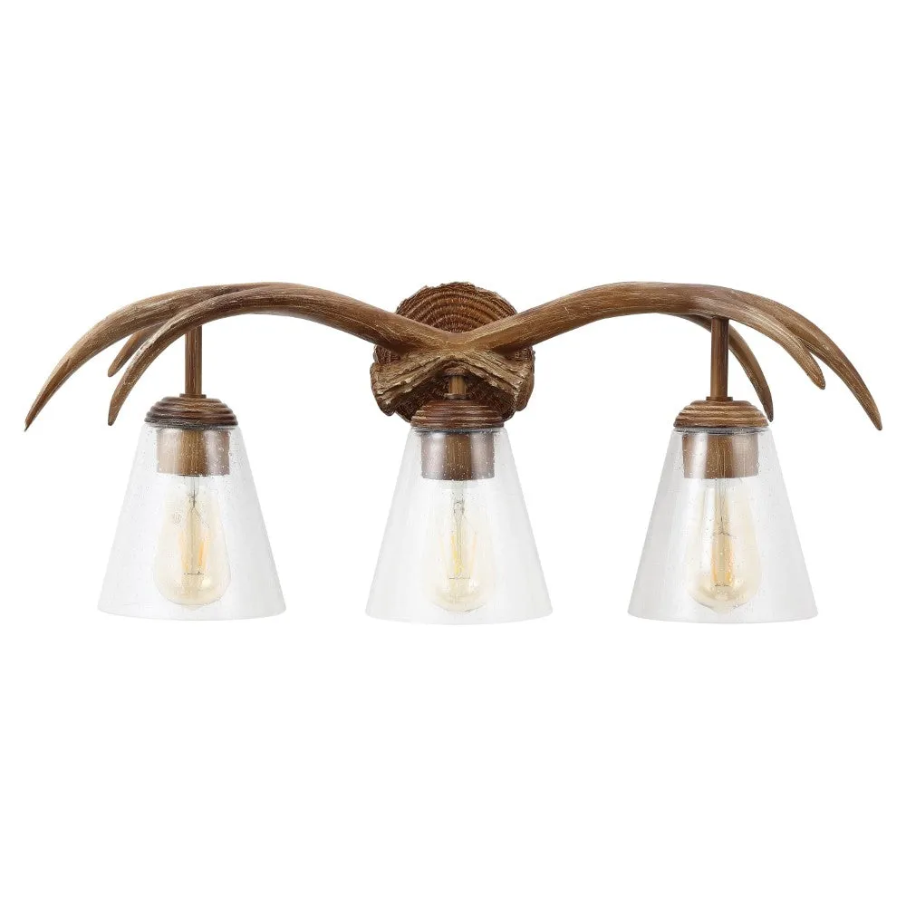 allen 25.5" 3-Light Southwestern Bohemian Resin/Seeded Glass Faux Antler LED Vanity Light