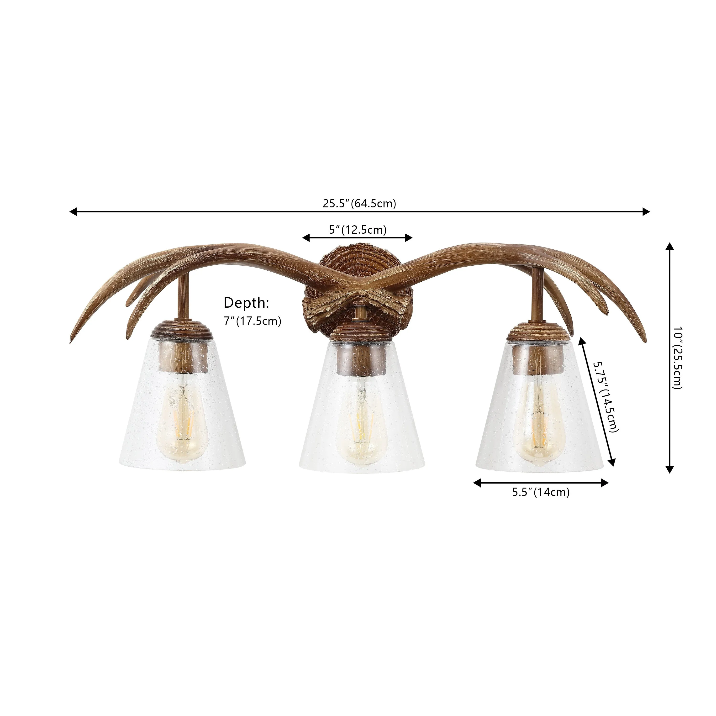 allen 25.5" 3-Light Southwestern Bohemian Resin/Seeded Glass Faux Antler LED Vanity Light