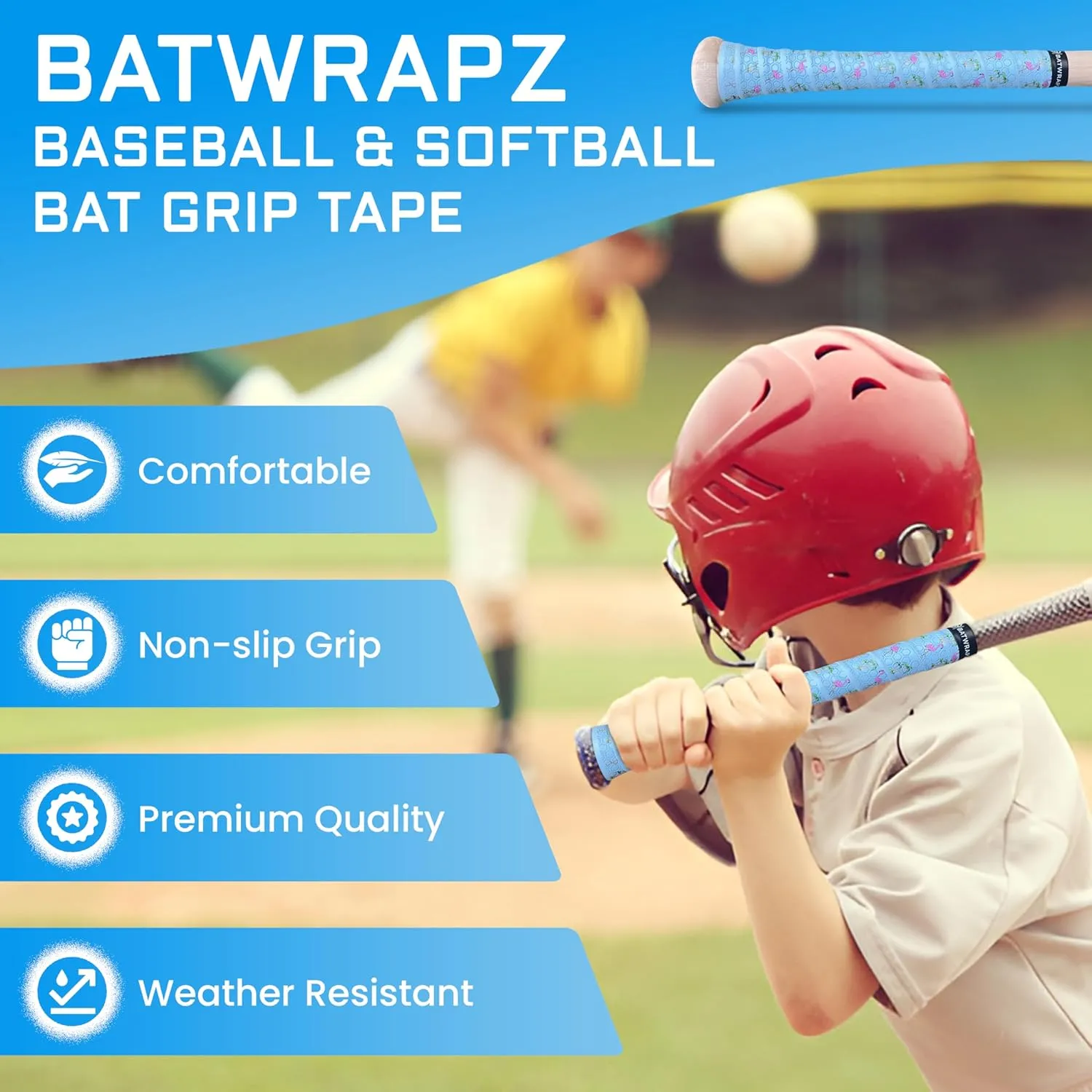 Bat Grip Tape for Baseball - Softball 1.1 mm Precut and Pro Feel Bat Grip Tape Replacement