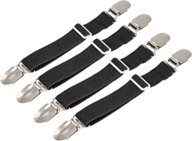 BetyBedy 4Pcs Adjustable Bed Sheet Fasteners Suspenders, Elastic Sheet Band Straps Clips, Cover Grippers Suspenders Holder for Mattress Pad Cover, Sofa Cushion (Black)