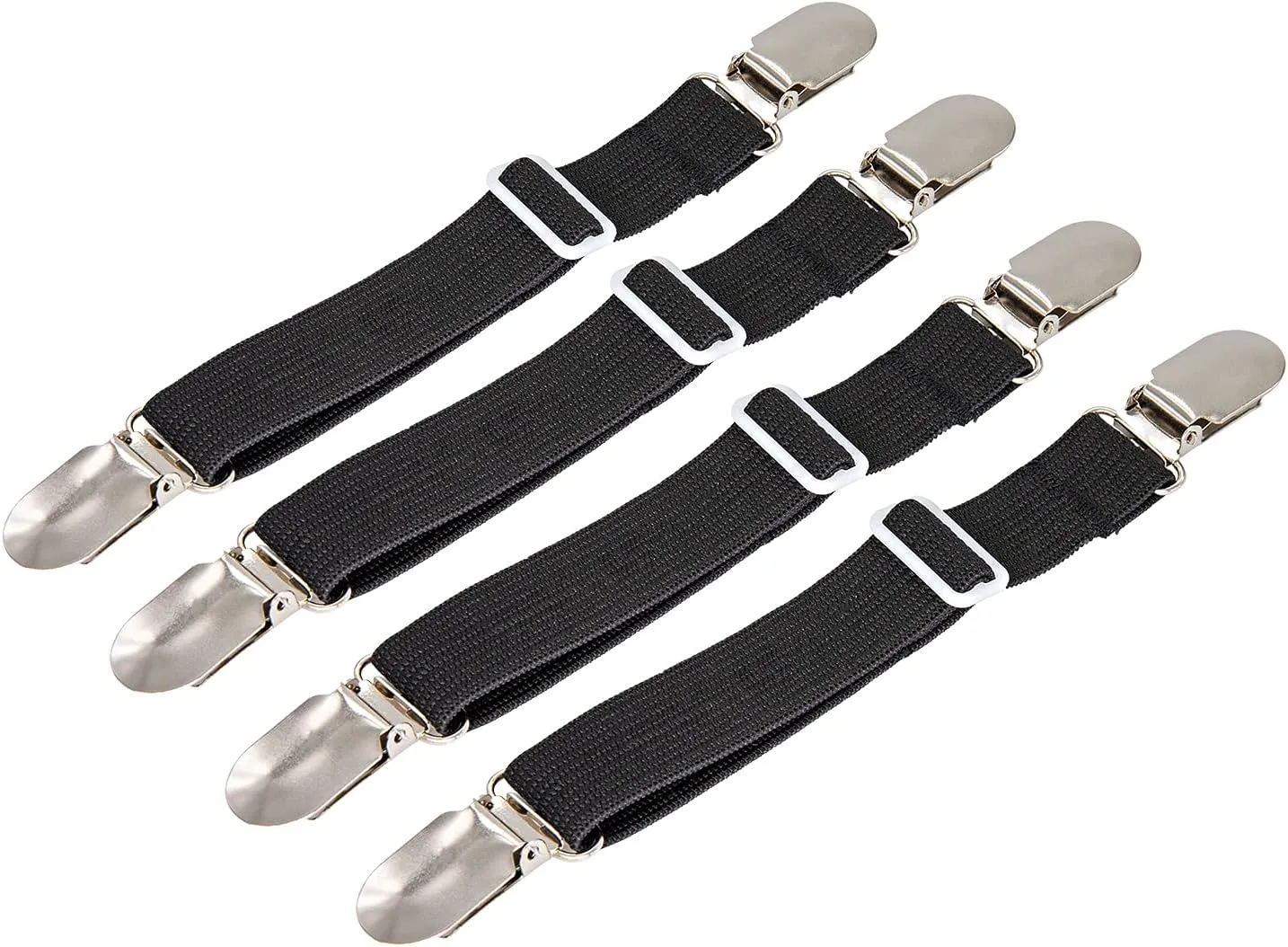 BetyBedy 4Pcs Adjustable Bed Sheet Fasteners Suspenders, Elastic Sheet Band Straps Clips, Cover Grippers Suspenders Holder for Mattress Pad Cover, Sofa Cushion (Black)