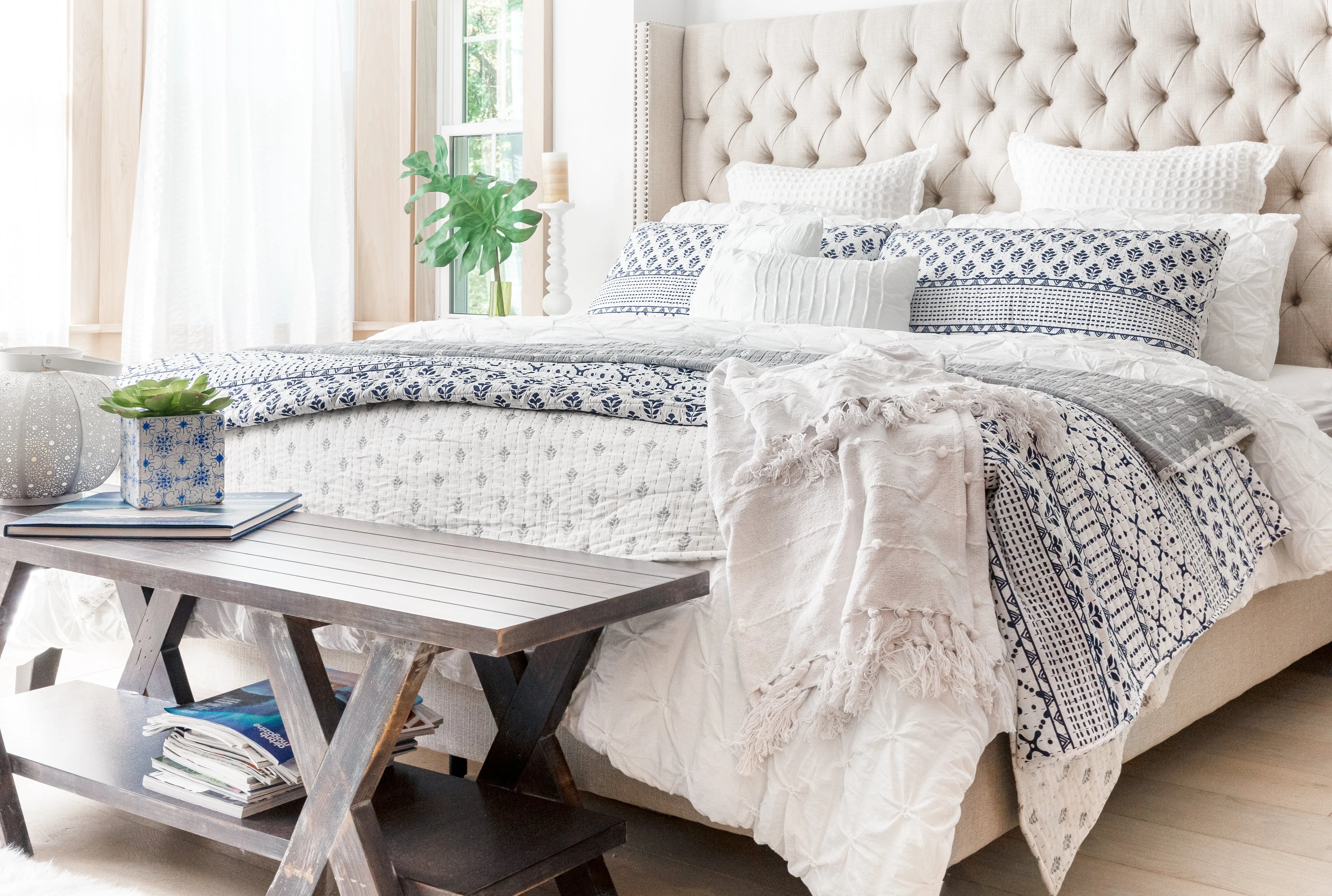 Boho Tufted Cotton Woven Tassel Fringe Throw