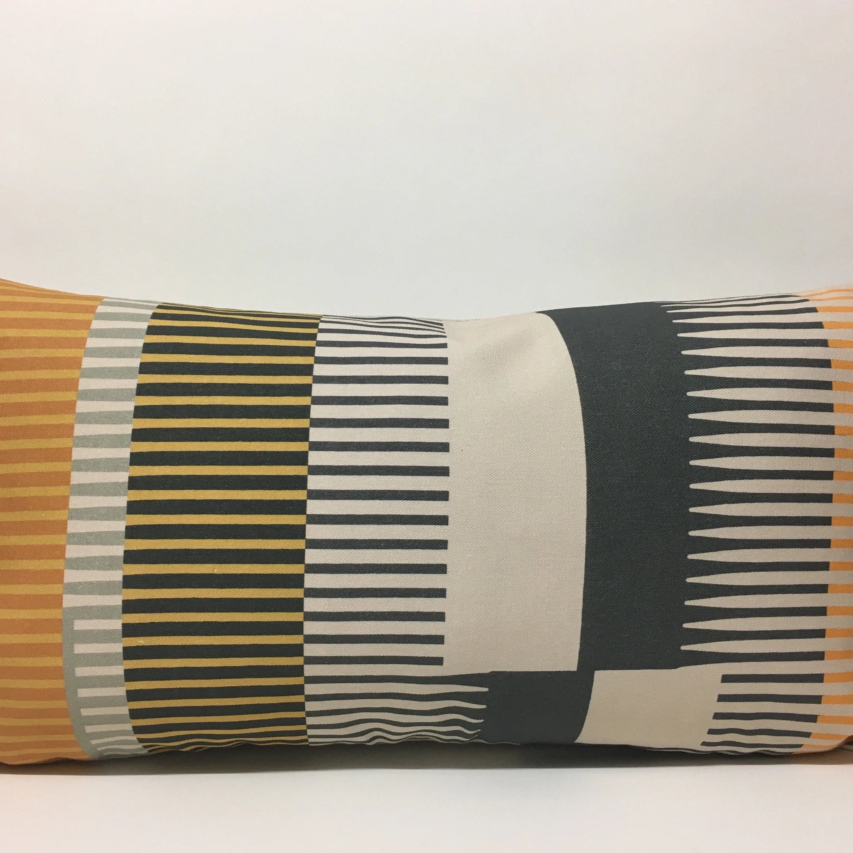 Combed Stripe Cushion - Ochre, Graphite   Mustard