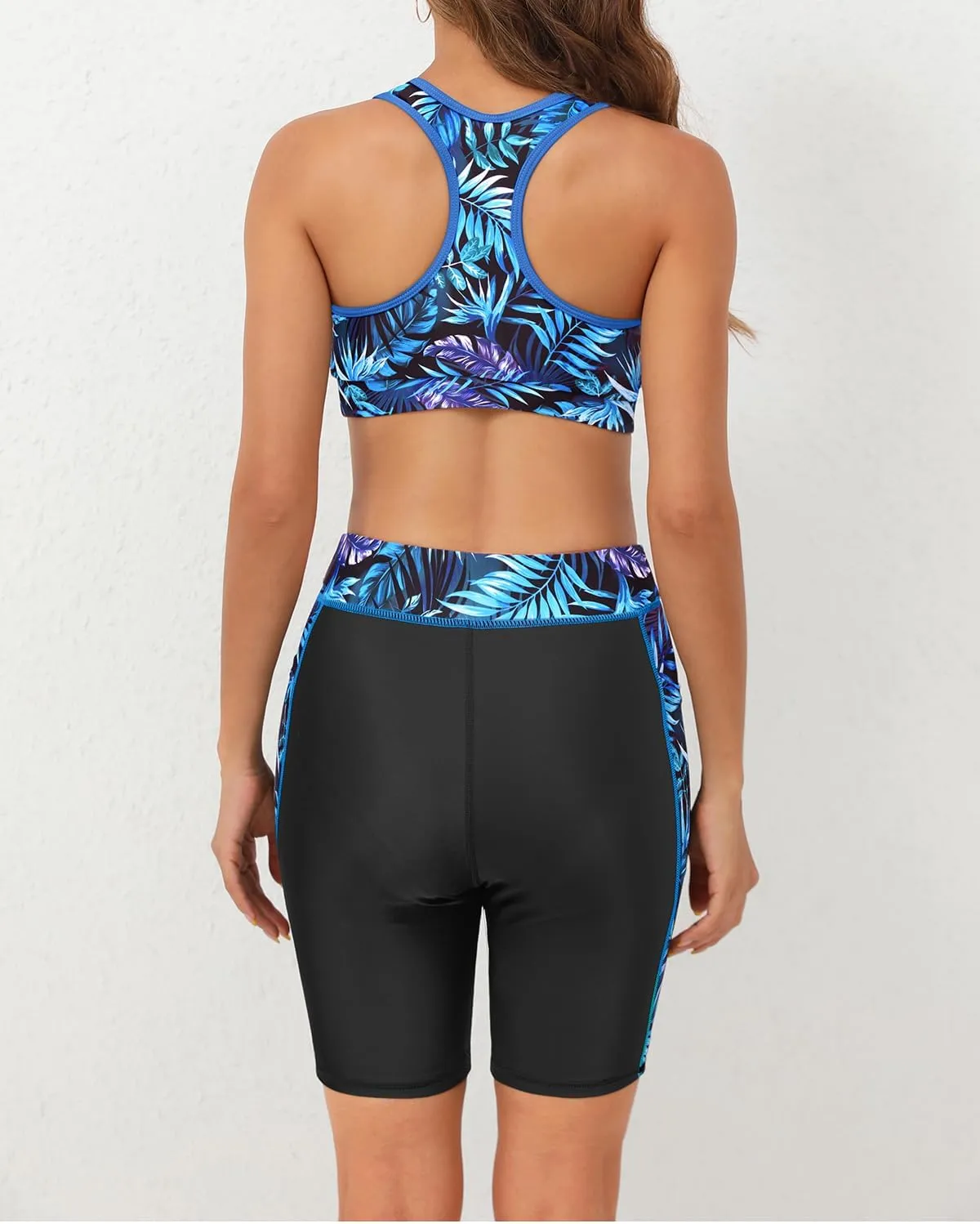 Daci Women Three Piece Rash Guard - 3PC Long Sleeve Zip up Swim Shirt Sports Bra with Boyleg Shorts