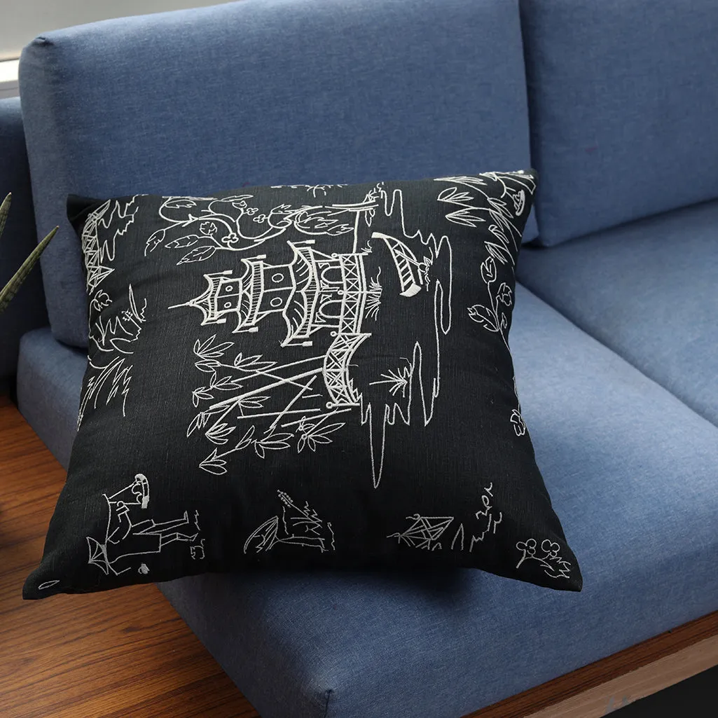 Dusky Oriental Art Embroidered Cushion (Pack of 1 Piece)