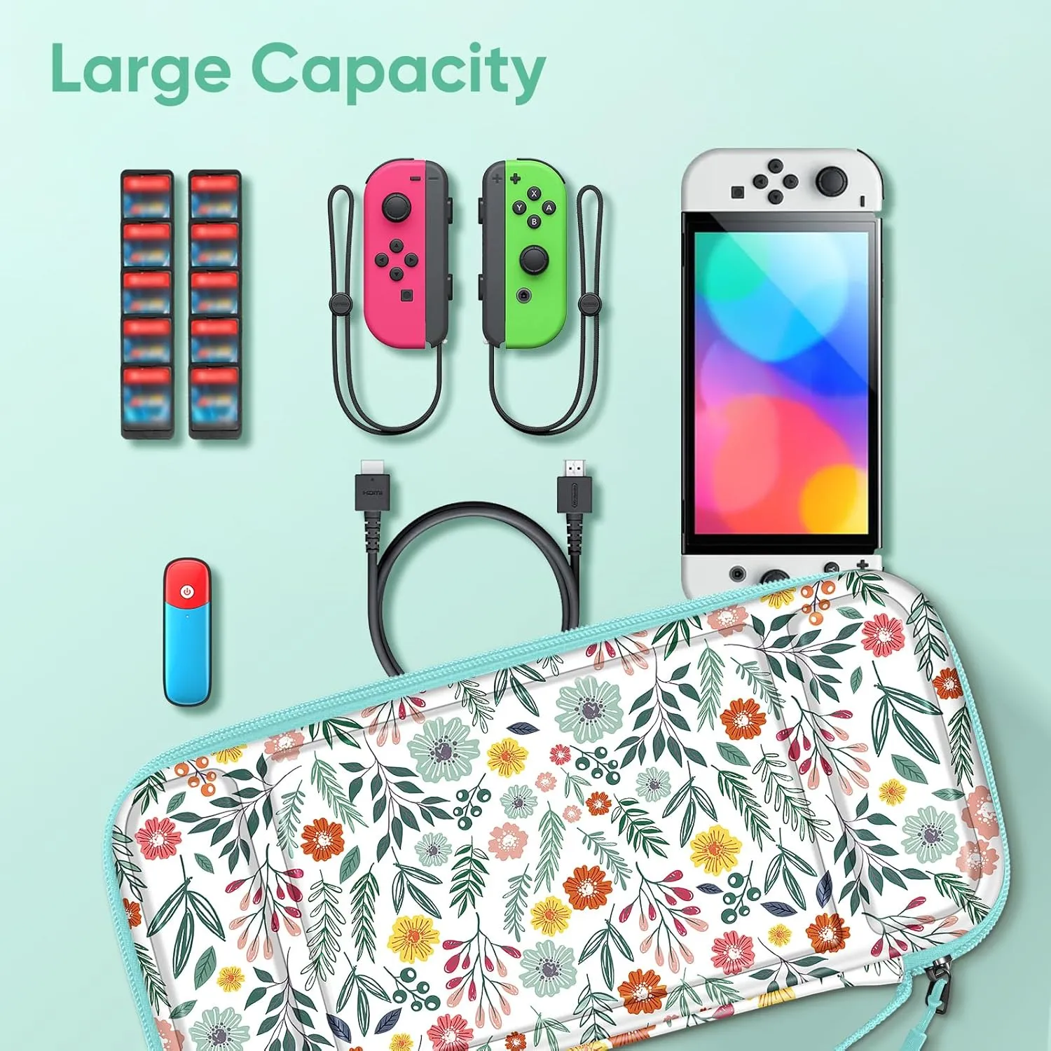 Fintie Carrying Case for Nintendo Switch OLED Model 2021/Switch 2017, [Shockproof] Hard Shell Protective Cover Travel Bag with 10 Game Card Slots & Inner Pocket