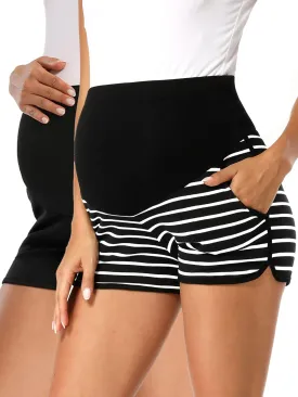 fitglam Women's Maternity Shorts Over Belly Pregnancy Lounge Workout Running Pajama Sleep Shorts with Pockets