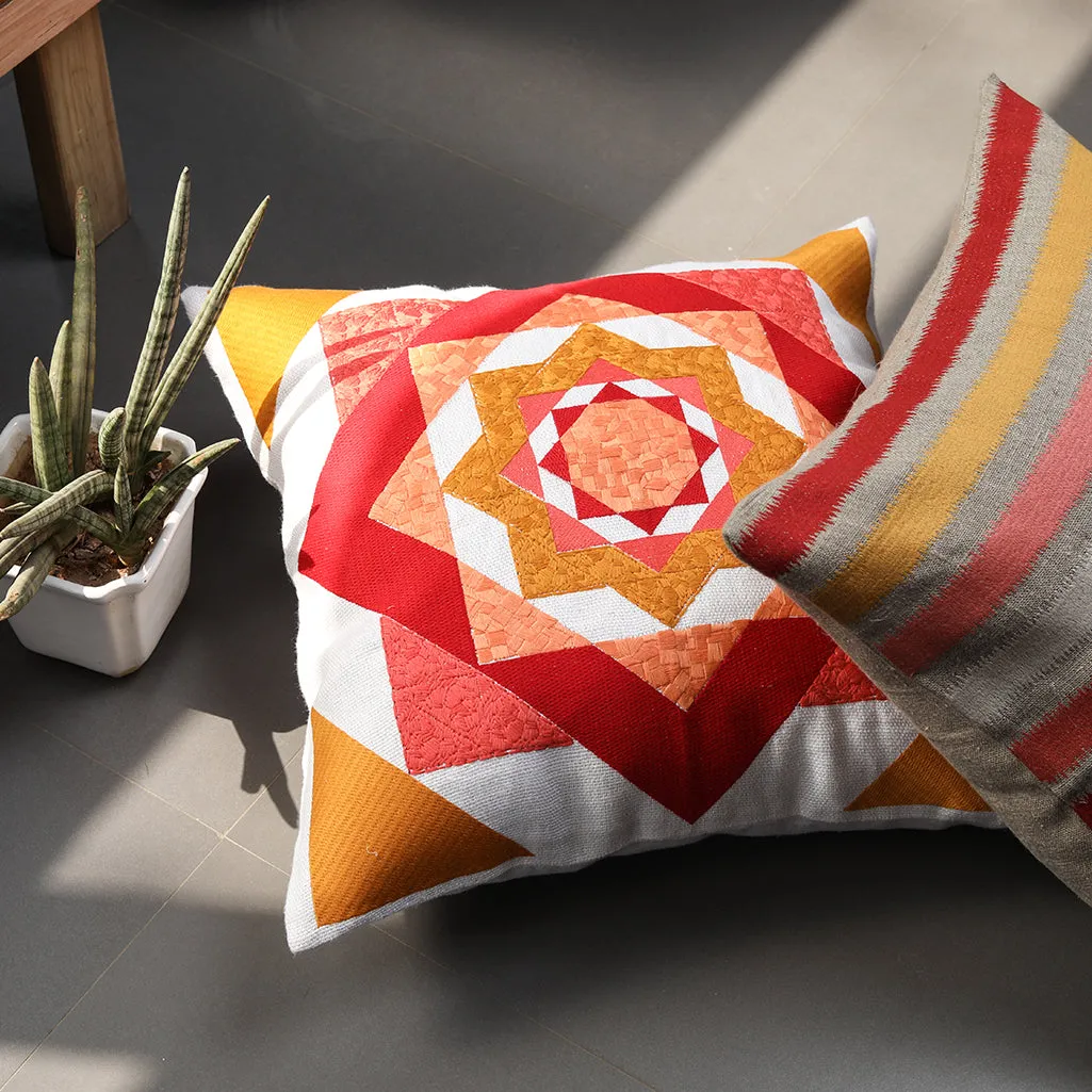 Geometric Multicolor Embroidered Cushion Cover (Pack of 1 Piece)