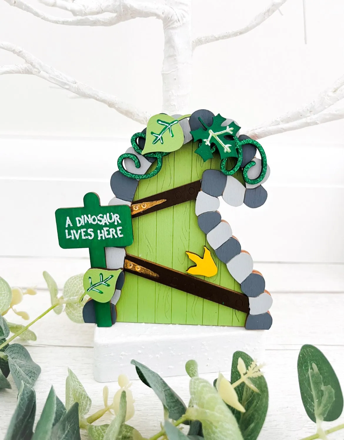 Green Dinosaur Lives Here, Fairy Door Wall Decoration