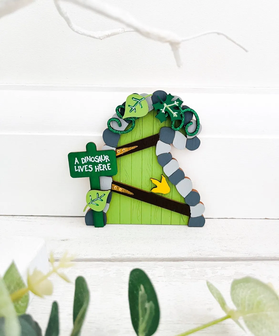 Green Dinosaur Lives Here, Fairy Door Wall Decoration