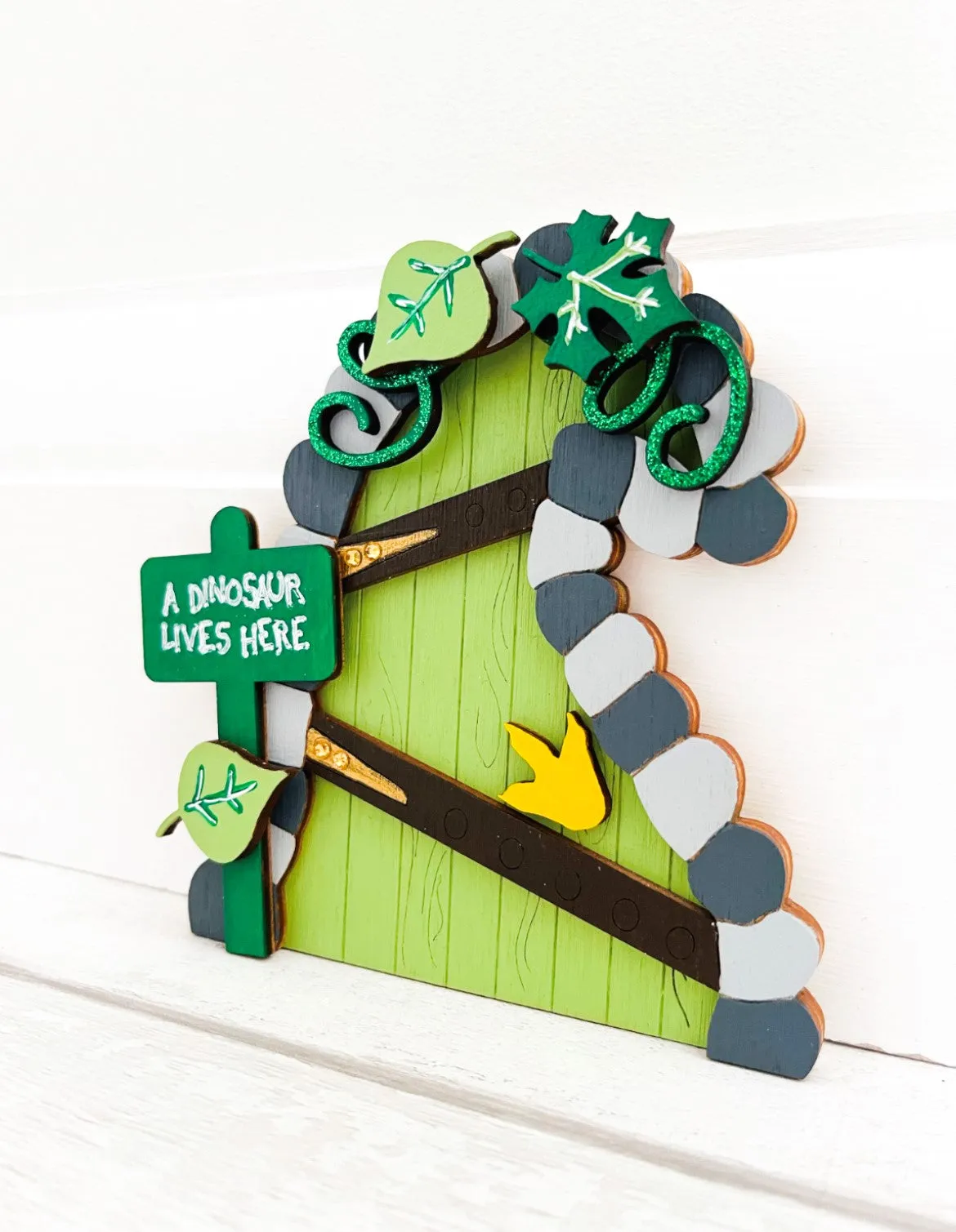 Green Dinosaur Lives Here, Fairy Door Wall Decoration