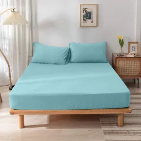 High Quality Blue Cotton Jersey Queen 3 Piece Fitted Sheet Set 180x200 30cm with Deep Pockets and 2 Pillow Case