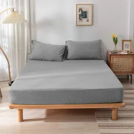 High Quality Grey Cotton Jersey Queen 3 Piece Fitted Sheet Set 180x200 30cm with Deep Pockets and 2 Pillow Case