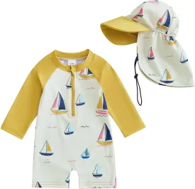 Hnyenmcko Baby/Toddler Boy Rash Guard Swimsuit Long Sleeve One Piece Zipper Swimwear Sunsuit Infant Bathing Suit Beachwear