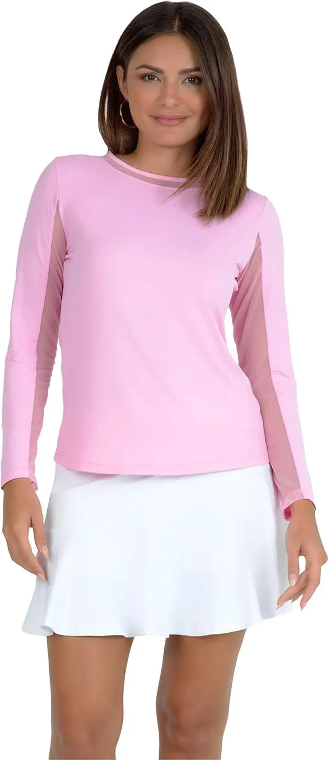 IBKUL Sun Protective UPF 50 Icefil Cooling Long Sleeve Crew Neck Top with Under Arm Mesh  83000