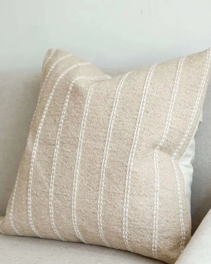 India Beige Luxury Stripped Jute Cushion Cover - 45cm x 45cm