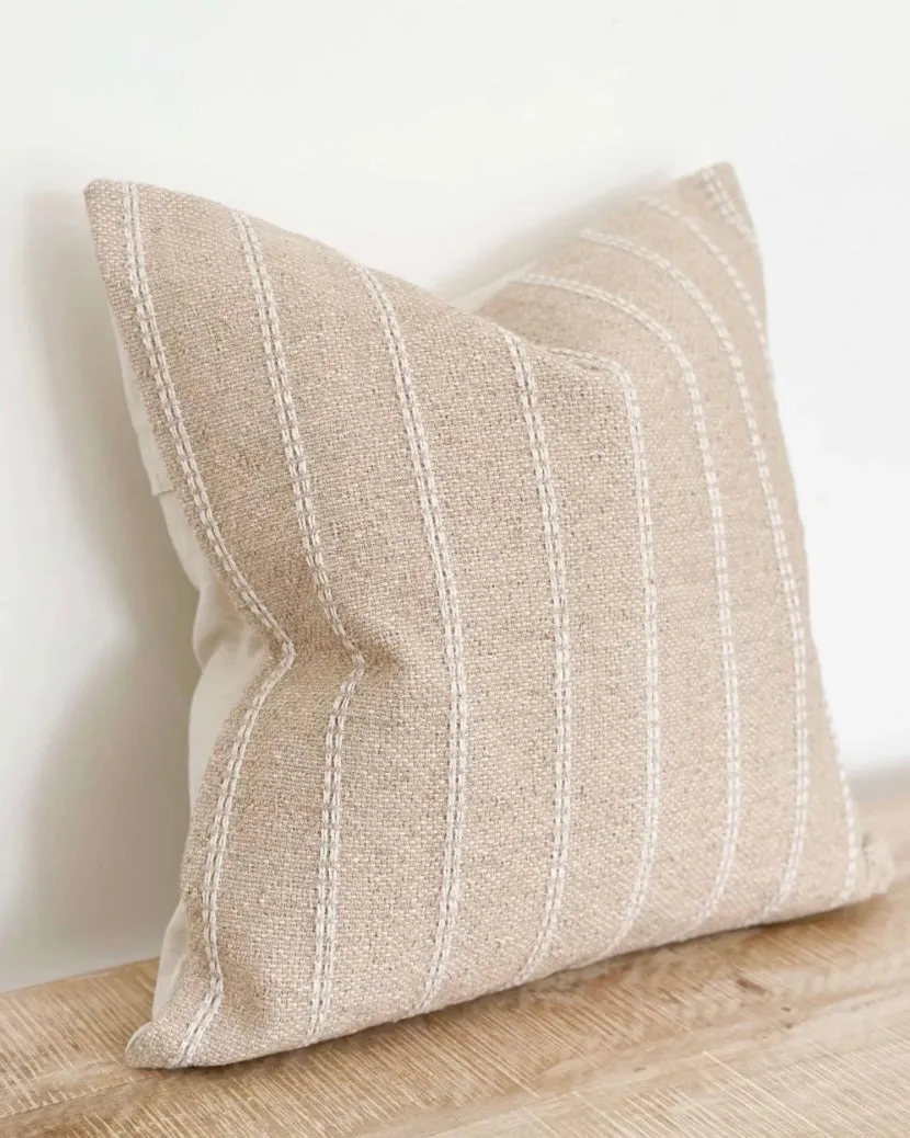 India Beige Luxury Stripped Jute Cushion Cover - 45cm x 45cm