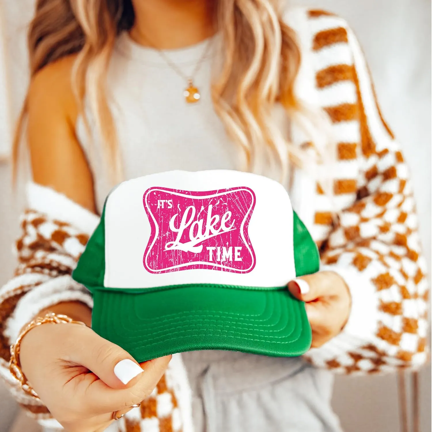 It's Lake Time Summer Classic 5 Panel Foam Front Mesh Snap Back Trucker Hat