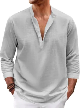 Karlywindow Mens Linen Henley Shirts Long Sleeve Hippie Yoga Summer Beach Casual Henleys T-Shirt