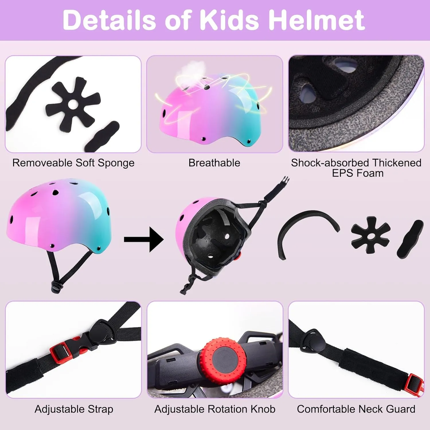 Kids Helmet, Toddler Bike Helmet with DIY Stickers Unicorn Knee Pads and Elbow Pads Set Adjustable Protective Gear Set for Girls Age 3-5-8 Years fit Roller Skates, Bicycle, Skateboarding, Scooter