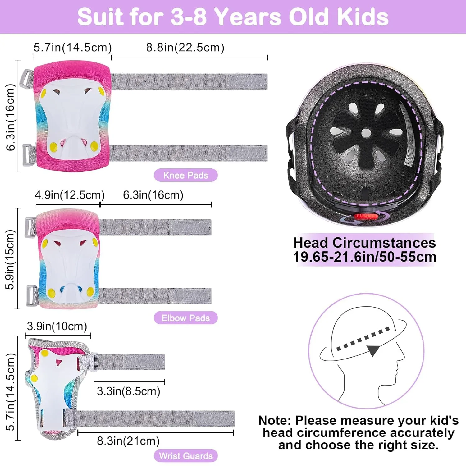 Kids Helmet, Toddler Bike Helmet with DIY Stickers Unicorn Knee Pads and Elbow Pads Set Adjustable Protective Gear Set for Girls Age 3-5-8 Years fit Roller Skates, Bicycle, Skateboarding, Scooter