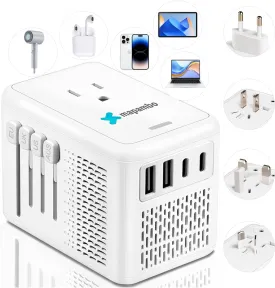 Mapambo 220V to 110V Voltage Converter US to Europe for Hair Dryer with Fast Charging 2 USB A 2 USB C, Power Converter Adapter Combo International Universal Travel Adapter A C G I (White)