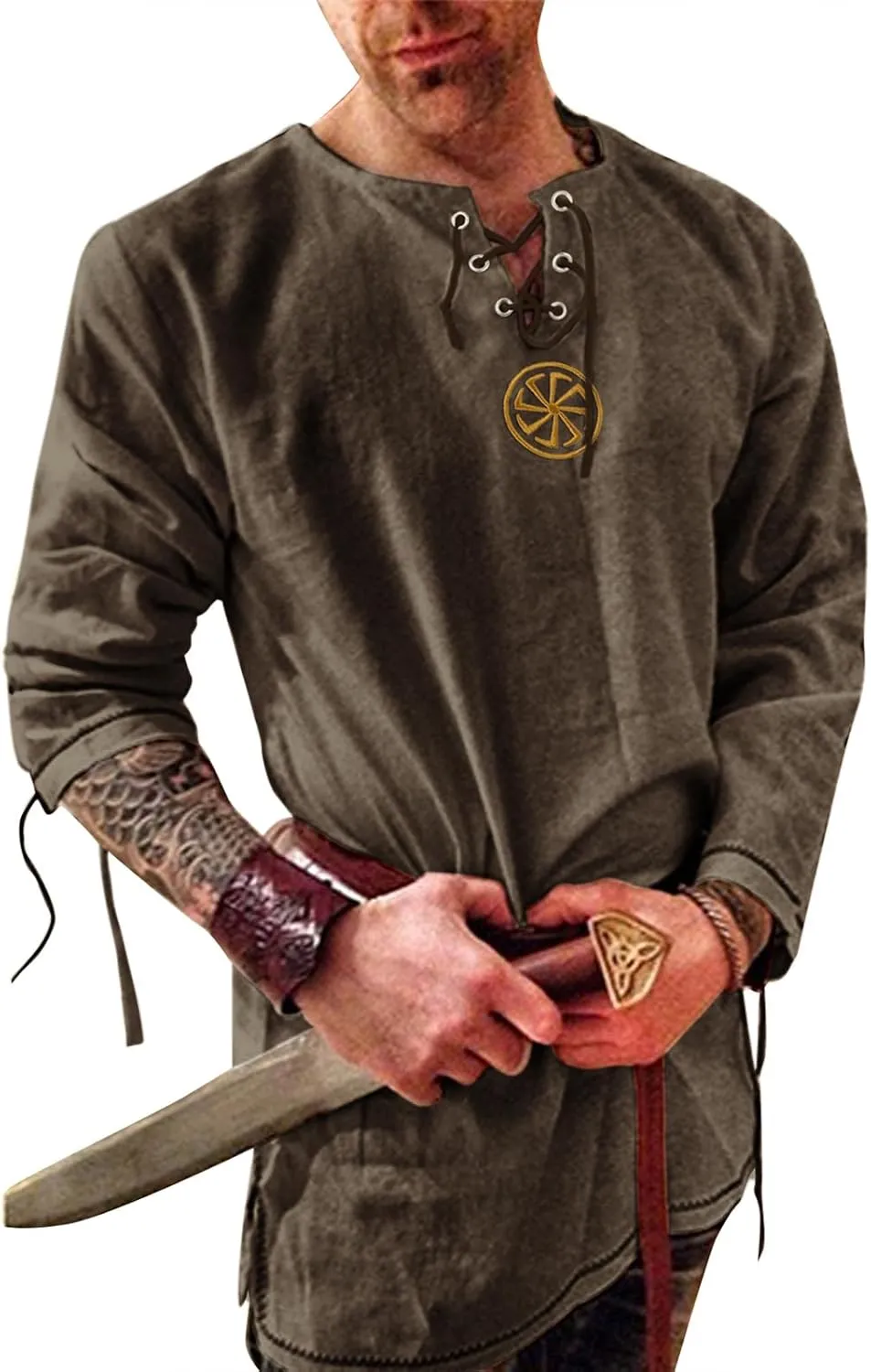 Men's Fashion Cotton Linen Shirt Long Sleeve Solid Color Ethnic Beach Yoga Top