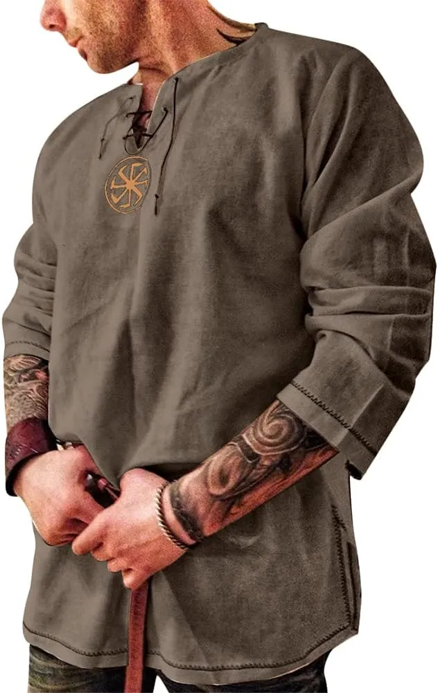 Men's Fashion Cotton Linen Shirt Long Sleeve Solid Color Ethnic Beach Yoga Top