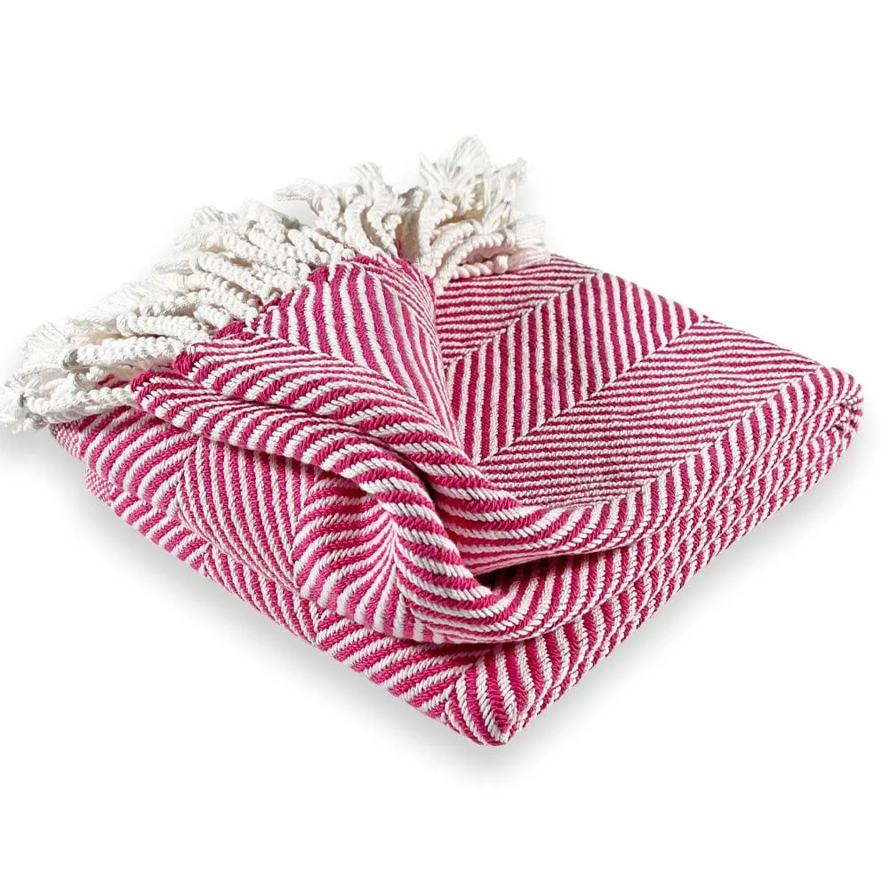 Monhegan Cotton Throw With Fringe - Rosy