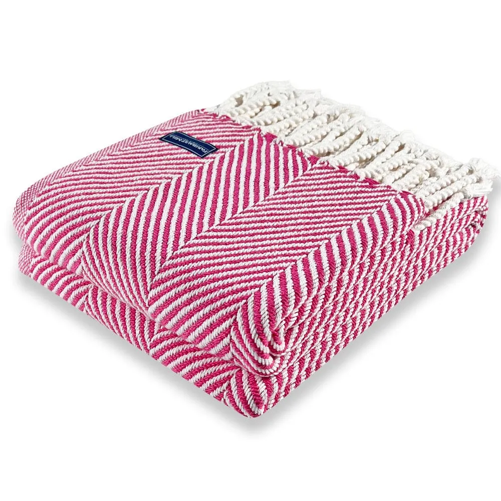 Monhegan Cotton Throw With Fringe - Rosy
