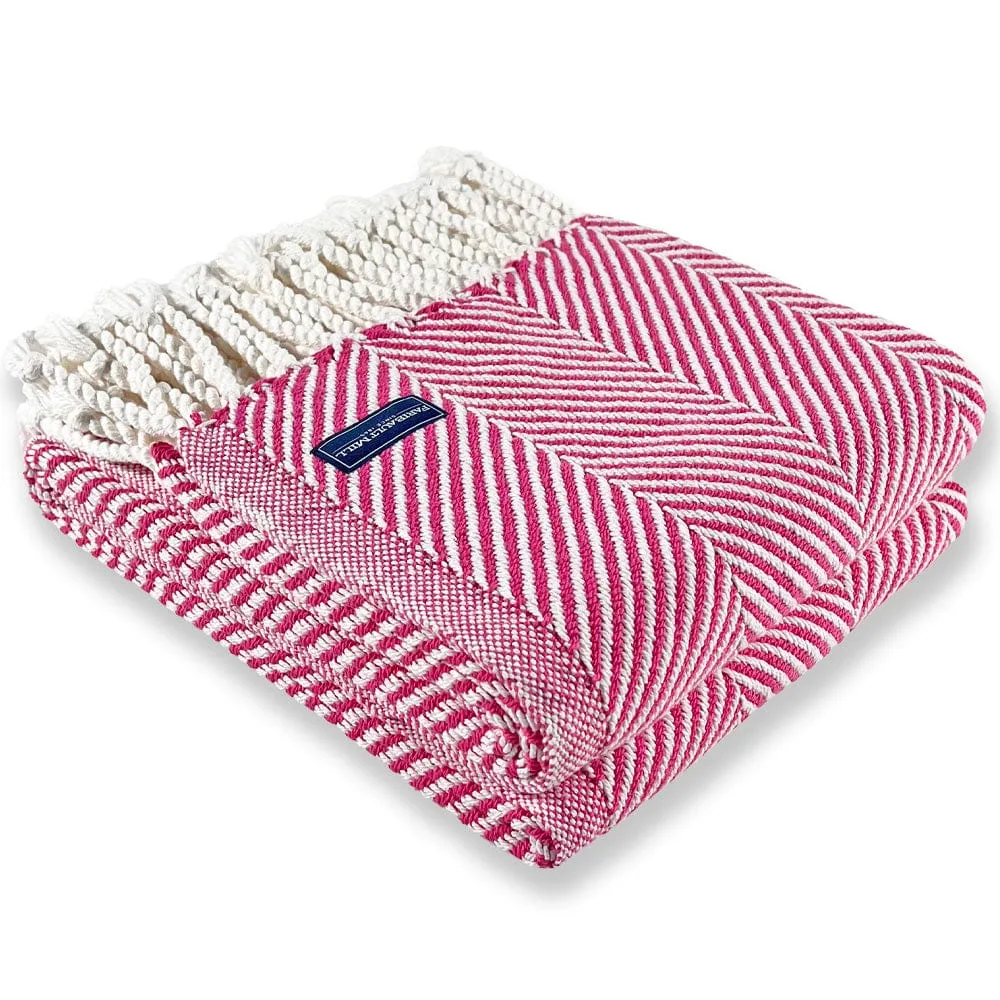 Monhegan Cotton Throw With Fringe - Rosy