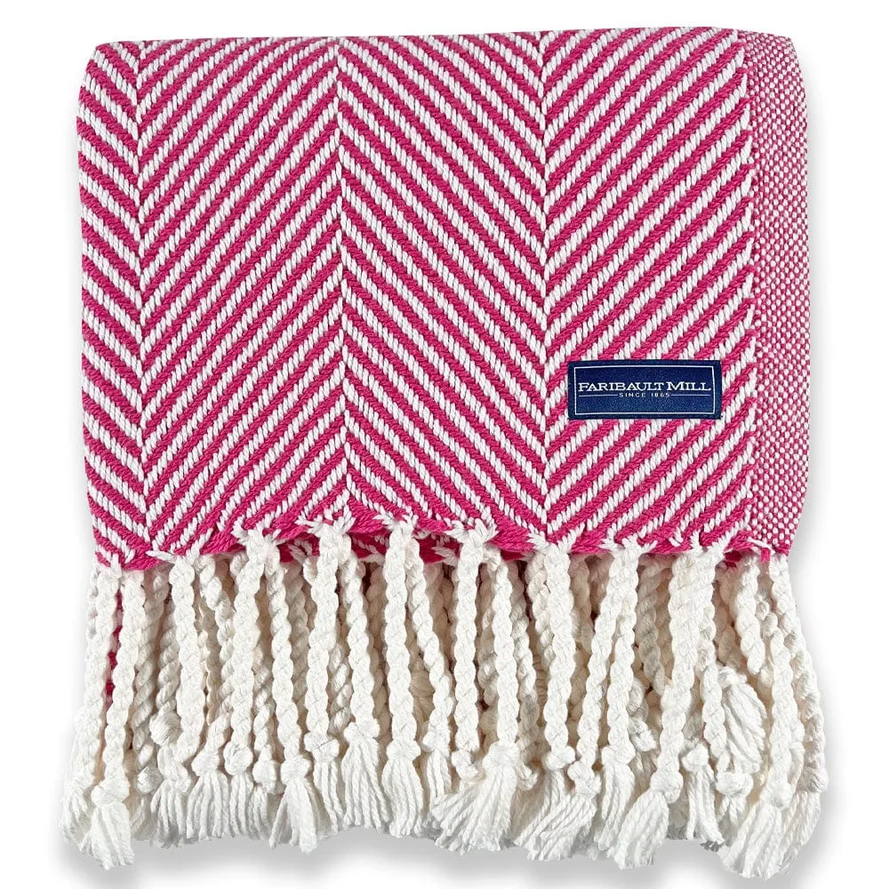 Monhegan Cotton Throw With Fringe - Rosy