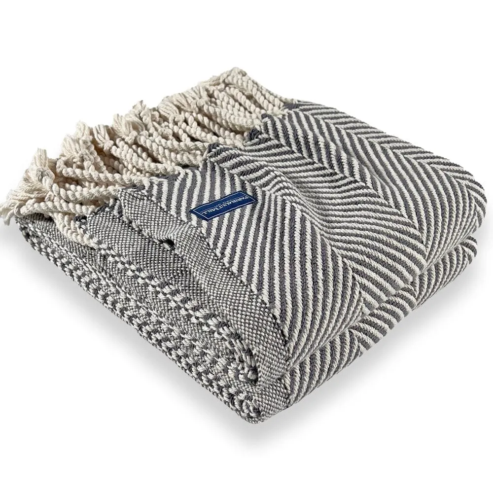 Monhegan Cotton Throw With Fringe - Slate