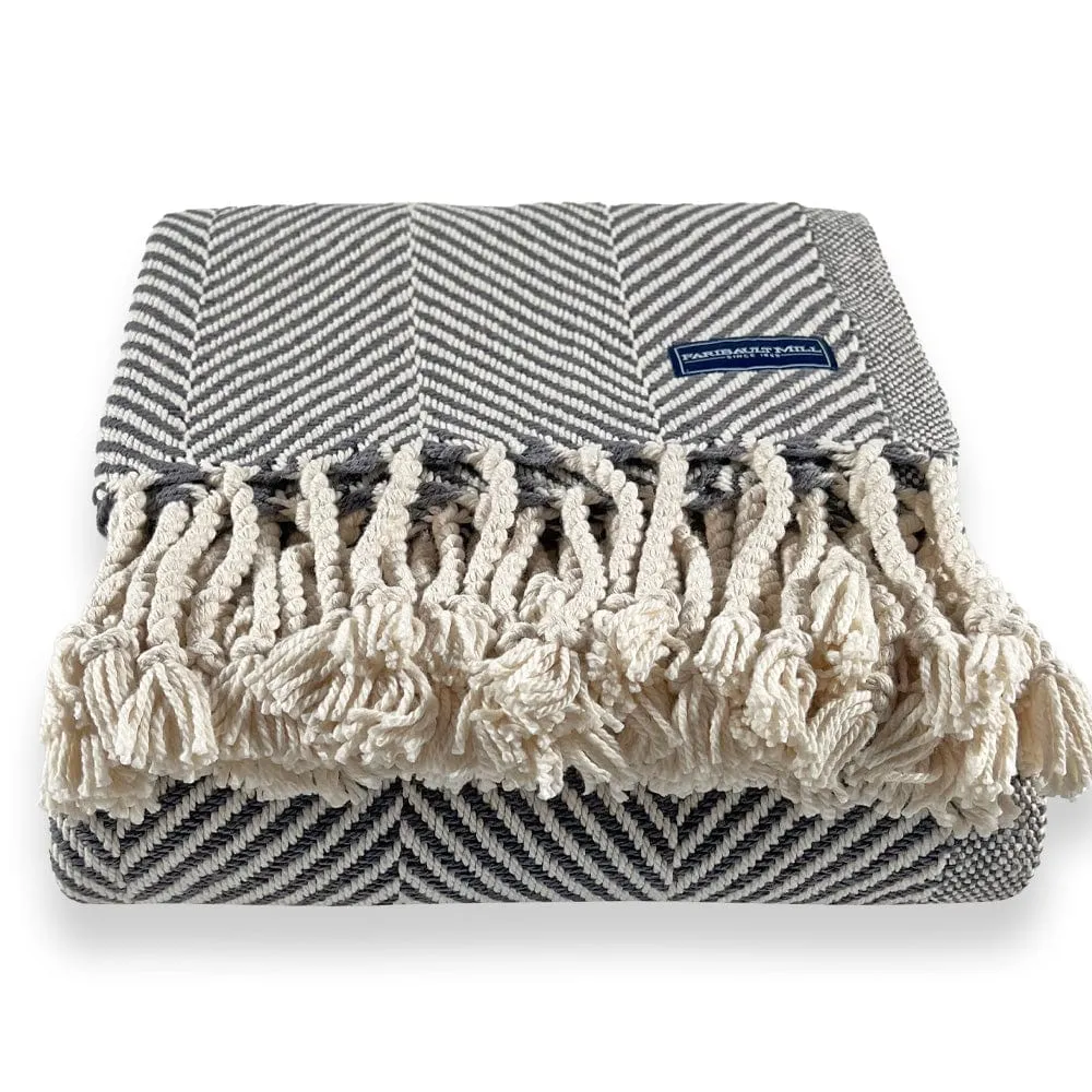 Monhegan Cotton Throw With Fringe - Slate