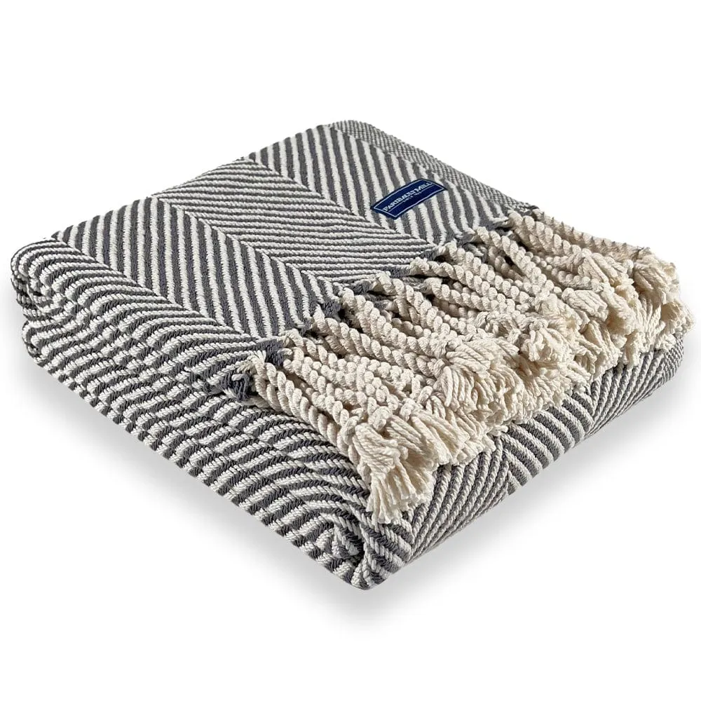 Monhegan Cotton Throw With Fringe - Slate