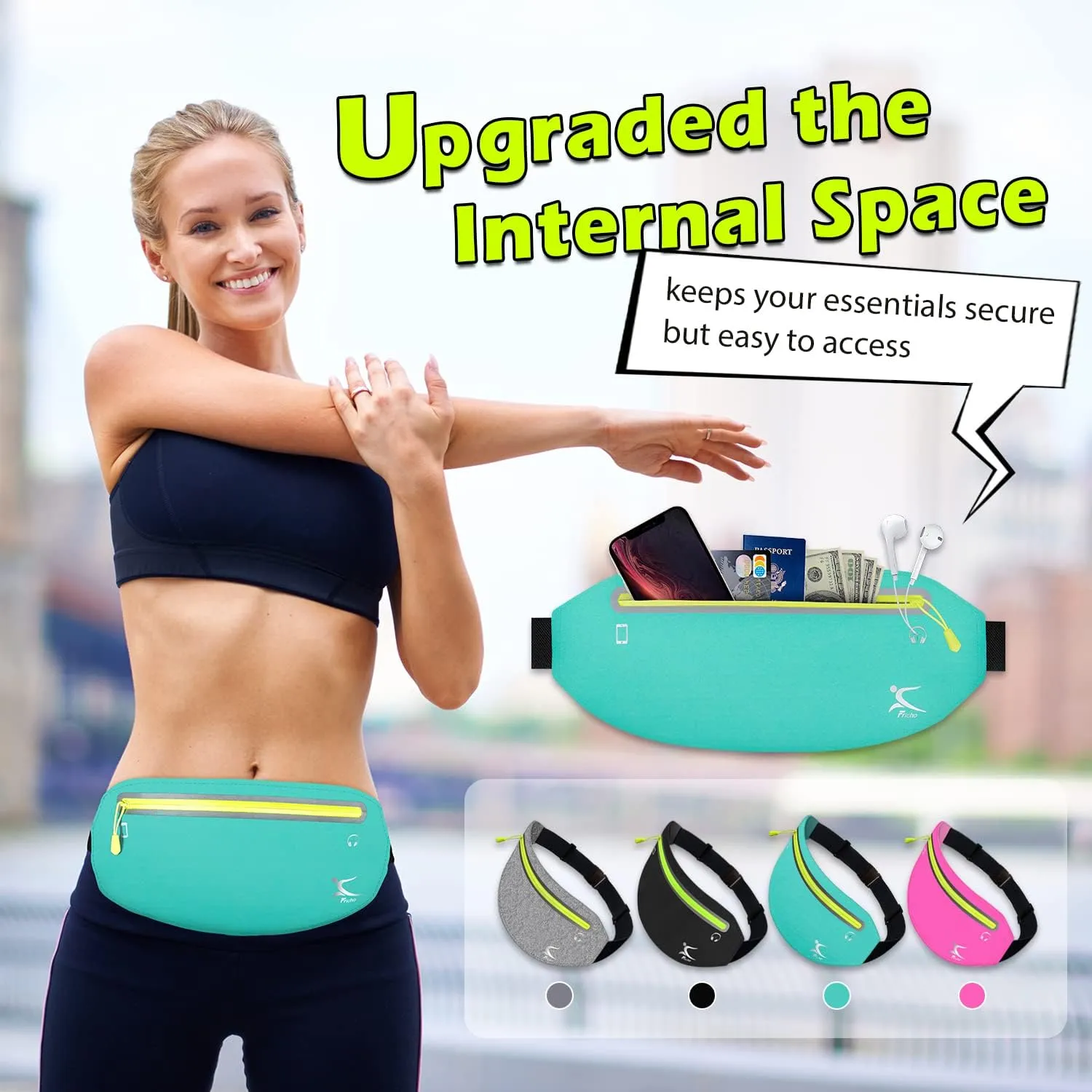 Running Belt Phone Holder, Mothers Day Gifts for Mom Wife Her Teens, Money Belt bag, Flat Fanny Packs for Women Men, Workout Gear Accessories, Waist pouch for Runners, Walking, Travel, Gym, Exercise