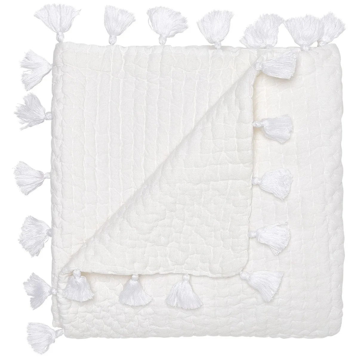 Sahati White Hand Stitched Throw by John Robshaw