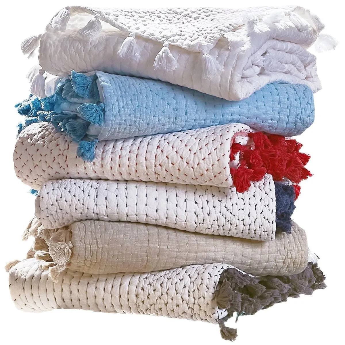 Sahati White Hand Stitched Throw by John Robshaw