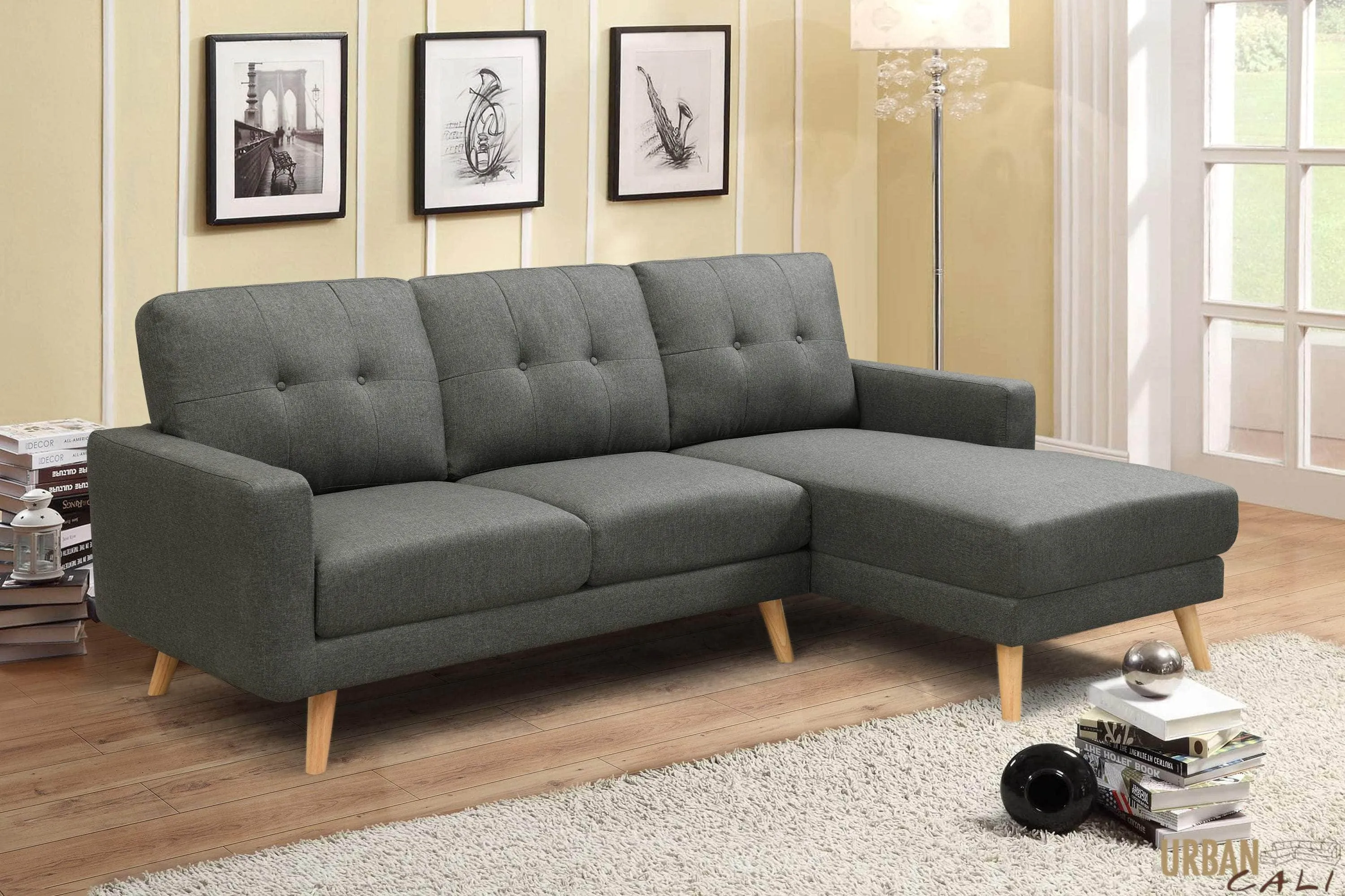 San Marino 87.75" Wide Tufted Linen Sectional Sofa - Available in 2 Colours