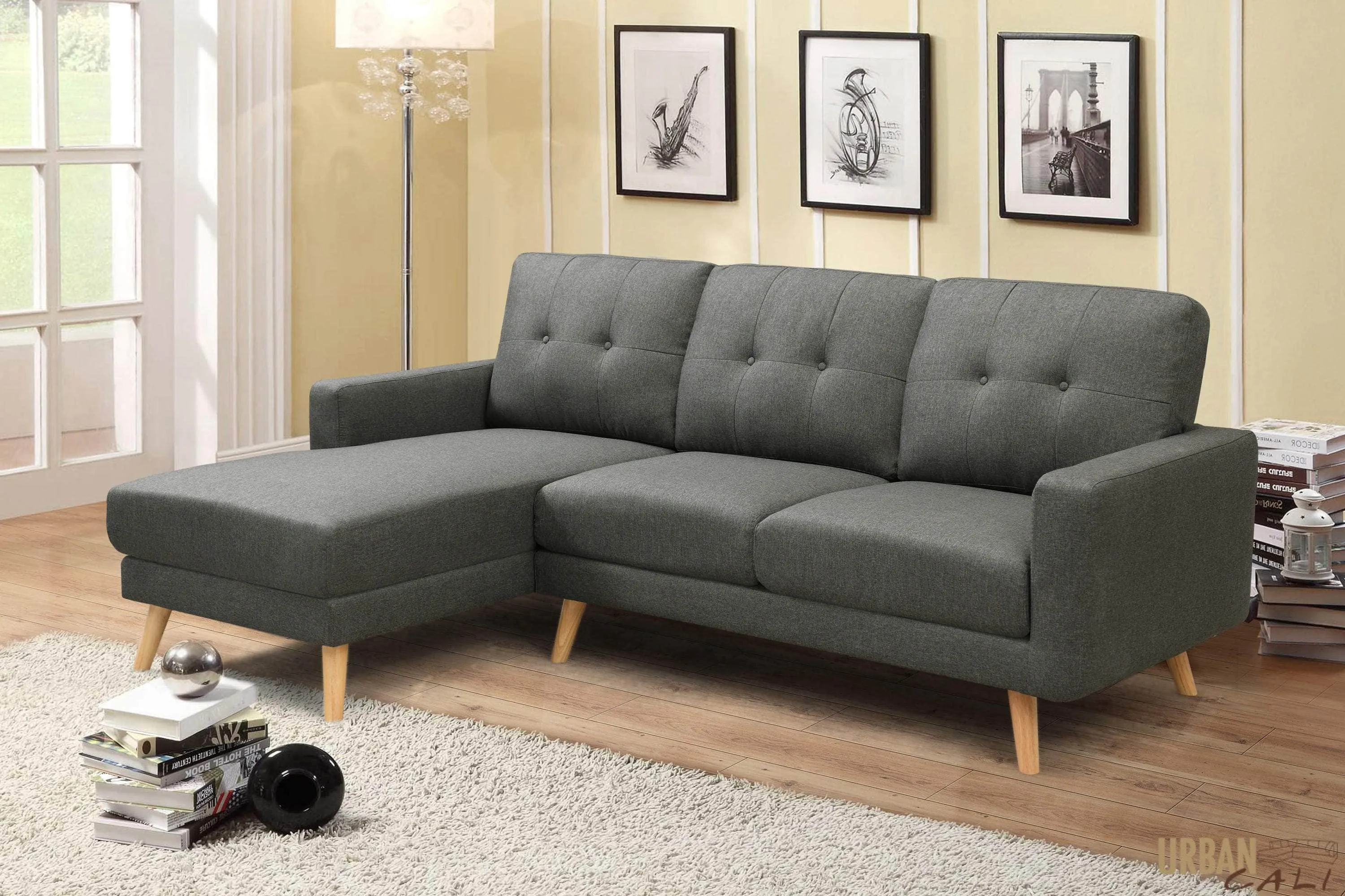 San Marino 87.75" Wide Tufted Linen Sectional Sofa - Available in 2 Colours