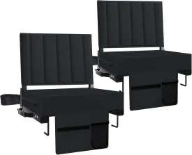 Stadium Seat for Bleachers with Back Support and Cushion, Bleacher Seats with Shoulder Strap and Cup Holder, Padded Portable Folding Comfort Stadium Chair, for Sports Events, Black (2pcs)