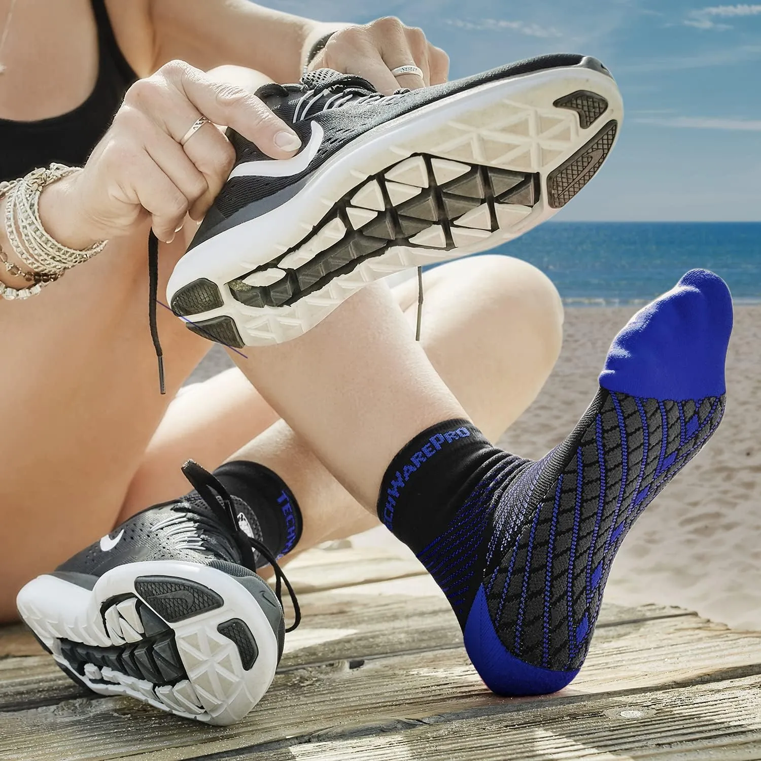 TechWare Pro Plantar Fasciitis Socks  Cushion Ankle Compression Socks Women & Men. Achilles Tendonitis Brace & Arch Support