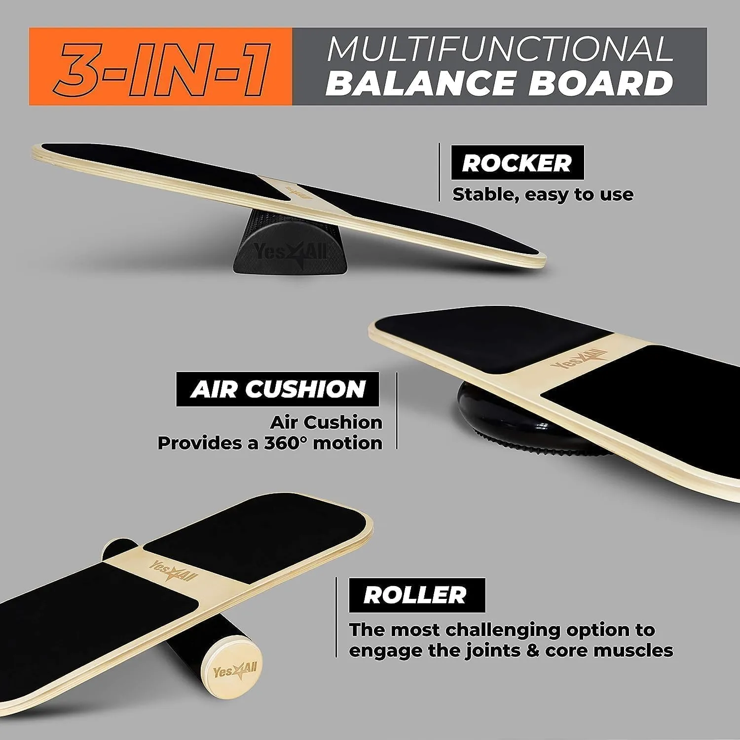 Yes4All Balance Board Sports Trainer, Surf Trainer Board With Adjustable Stoppers, Improve Core Strength and Balance Control
